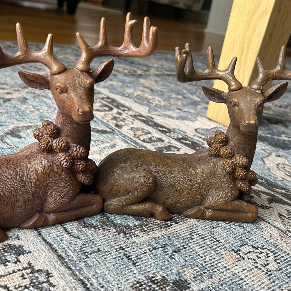 Set of 2 Brown Holiday Deer Figurines